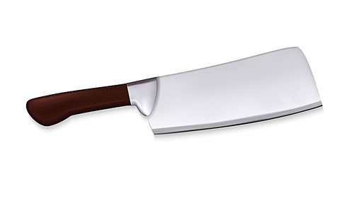 Cleaver Large Meat Knife With Wooden Handle Vector. Chef Cleaver With Sharp Steel Hatchet For Hacking Through Bone. Stainless Ax Kitchen Equipment Concept Template Realistic 3d Illustration