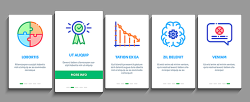 Swot Analysis Strategy Onboarding Mobile App Page Screen Vector. Swot Infographics And Broken Chain, Lightbulb, Shield And Brain With Gear Concept Linear Pictograms. Color Contour Illustrations