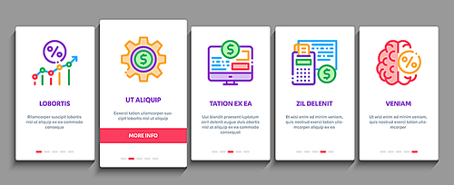 Investor Financial Onboarding Mobile App Page Screen Vector. Investor With Money Dollar And Lightbulb, Brain With Percentage Mark And Document Concept Linear Pictograms. Color Contour Illustrations