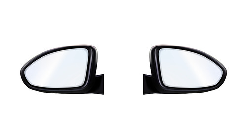 Left And Right Outside Rearview Car Mirrors Vector. Stylish Rear-view Mirrors. Automobile Accessory For Control Traffic Behind Vehicle. Transport Safe Detail Layout Realistic 3d Illustration