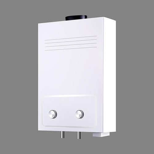 Water Heater Home Gas Climate Equipment Vector. Blank Classical Domestic Device Water And Climate Heating With Temperature Regulator. House Boiler Template Realistic 3d Illustration