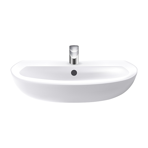 Restroom Sink For Washing Hands And Face Vector. Classic Bathroom Sink Ceramic Domestic Tool With Chrome Faucet. Interior Furniture Hygienic Equipment Mockup Realistic 3d Illustration