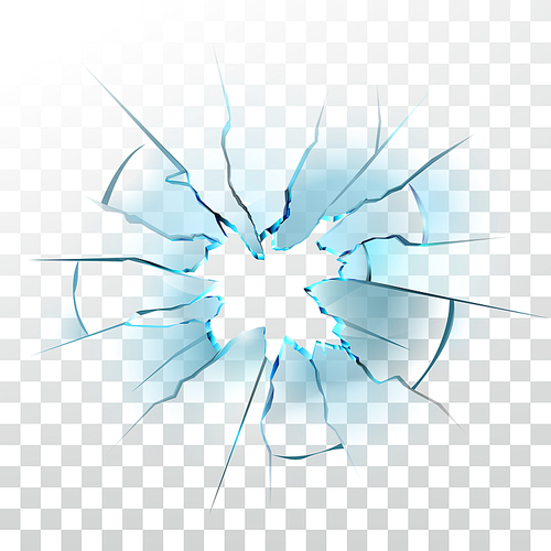 Smashed Glass Window Smashed Bullet Hole Vector. Crashed Car Windshield , Damaged And Shattered Transparency Glass. Destruction Texture Material Transparent Layout Realistic 3d Illustration