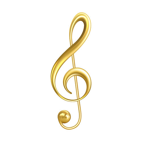 Treble Clef Musical Symbol Golden Color Vector. Classic Treble Clef In Modern Notation And Used For Vocal Music Define Pitch Range Or Tessitura Of Staff. Musician Sign Concept Template 3d Illustration