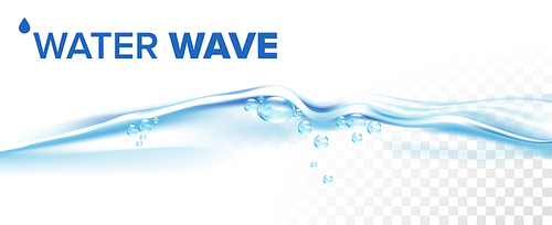 Splashing Water Wave With Blue Air Bubbles Vector. Sea Water Motion, Refresh Crystal Clean Aqua, Transparent Purity Nature Liquid. Stream Concept Template Realistic 3d Illustration