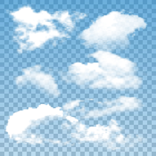 Fluffy Clouds Atmosphere Collection Set Vector. Different Air Clouds Natural Ornament. Good Cloudy Day Weather And Environment. Atmospheric Cumulus And Cirrus Concept Layout 3d Illustrations
