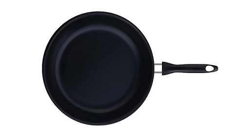 Frying Pan Teflon Kitchenware Top View Vector. Iron Frying Pan With Plastic Handle Kitchen Equipment For Searing And Browning Food. Chef Cuisine Skillet Concept Mockup Realistic 3d Illustration