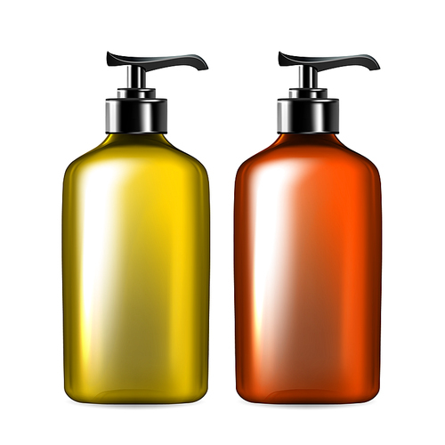 Liquid Soap Or Hygiene Lotion Bottle Set Vector. Collection Of Blank Creamy Soap Plastic Container. Packaging For Hygienic Product For Wash Hands Or Face Layout Realistic 3d Illustrations