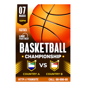 Basketball Sport Championship Flyer Poster Vector. Basketball Gaming Ball On Announcement Promotion Banner. Court Final Match, Teamwork And Active Lifestyle Style Color Concept Mockup Illustration