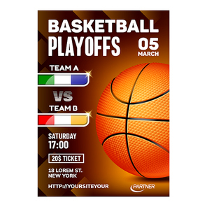 Basketball Sport Playoff Game Flyer Banner Vector. Basketball Ball On Creative Advertisement Poster. Court National Or International Professional League Event Concept Template Illustration