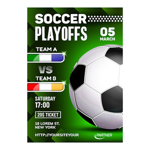 Soccer Football Sport Season Game Poster Vector. Football Ball Equipment On Bright Advertising Announcement Banner. High League Playing Team Sporty Match Color Concept Layout Illustration