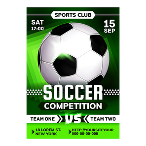 Soccer Sport League Tournament Flyer Poster Vector. Playing Equipment Soccer Match On Creative Advertise Banner. Athletic Running And Kicking Ball To Score Goal Game Concept Template Illustration