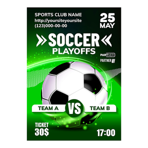 Soccer Sportive Team Game Flyer Poster Vector. Soccer Equipment Ball On Announcement Banner. National Or International Football Recreational Fun Event Color Concept Template Illustration