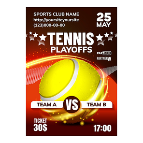 Tennis Sport Racquet Game Set Match Banner Vector. Tennis Striped Ball And Racket Equipment For Active Advertising Announcement Banner. Sporty Round Spherical Tool Color Concept Layout Illustration