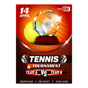 Tennis Sport League Winner Reward Poster Vector. Tennis Ball And Award For Win Player. Championship Athlete Victory Award Game Achievement Color Concept Template Illustration