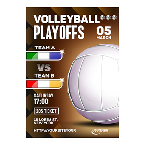 Volleyball Sport Event Promotional Poster Vector. Volleyball Game Ball On Bright Advertising Announcement Banner. Seacoast Area Beach Playing Team Sporty Match Colored Concept Layout Illustration