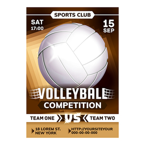 Volleyball Sport Competition Leaflet Poster Vector. Playing Ball And Set On National Volleyball Match Promotion Banner. Coastal Athletic Non-contact And Combination Game Concept Template Illustration