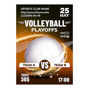 Volleyball Sport Game Invitation Poster Vector. Volleyball Catching And Throwing Ball Played With Hands. National Or International Athletic Event Colored Concept Template Illustration