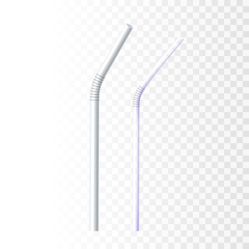 straw accessory for drink beverage set vector. disposable  plastic straw cafe equipment for milk cocktail or juice. flexible small pipe tube template realistic 3d illustrations