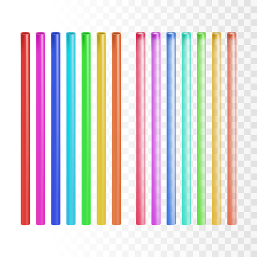 straw multicolor  tube tool set vector. plastic straw different color for drink beverage from cup or bottle. inflexible straight recycling pipe template realistic 3d illustrations
