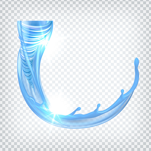 Water Splash And Swirl Purity Blue Liquid Vector. Flowing Curved And Splashing Transparent Water Stream In Spiral Form. Plumbing Canalization Fluid Template Realistic 3d Illustration