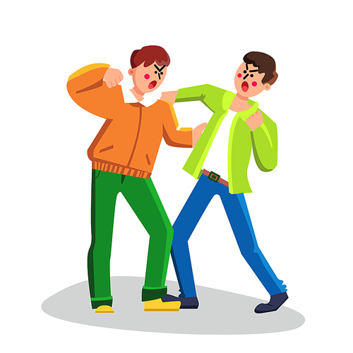 Men Fighting Boxing, Aggressive Behavior Vector. Angry And Defending Arguing Strong Guys Fighting And Attack. Characters Aggression Street Battle Conflict Flat Cartoon Illustration