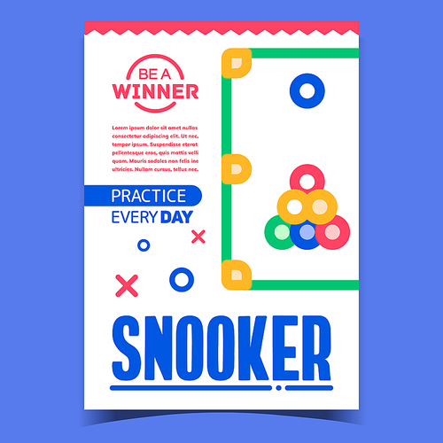 Snooker Billiard Game Advertising Banner Vector. Snooker Table With Pools And Balls Gaming Equipment. Sport Competition And Championship Concept Template Stylish Colorful Illustration