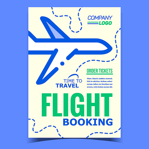 Flight Booking Creative Advertising Banner Vector. Flight Passenger Airplane. Plane Aircraft Transportation, Time To Flying Aviation Travel Concept Template Stylish Colorful Illustration
