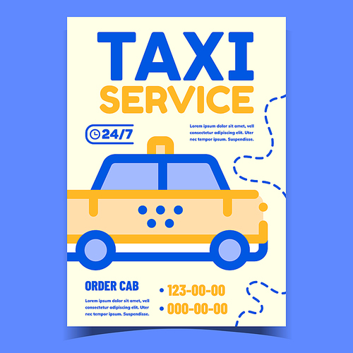 Taxi Service Creative Advertising Poster Vector. Urban Taxi Car For Transportation Passenger. Popular Commercial City Transport Cab Vehicle Concept Template Stylish Colorful Illustration