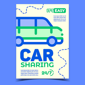 Car Sharing Service Advertising Banner Vector. Alternative Rental Automobile Sharing Service. Urban Renting Vehicle Transport Business, Concept Template Stylish Colorful Illustration