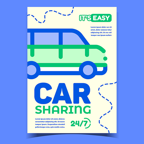 Car Sharing Service Advertising Banner Vector. Alternative Rental Automobile Sharing Service. Urban Renting Vehicle Transport Business, Concept Template Stylish Colorful Illustration