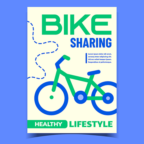 Bike Sharing Service Advertising Banner Vector. Alternative Rent Bicycle Share Station Service. City Renting Wheels Transport Business, Concept Template Stylish Colorful Illustration