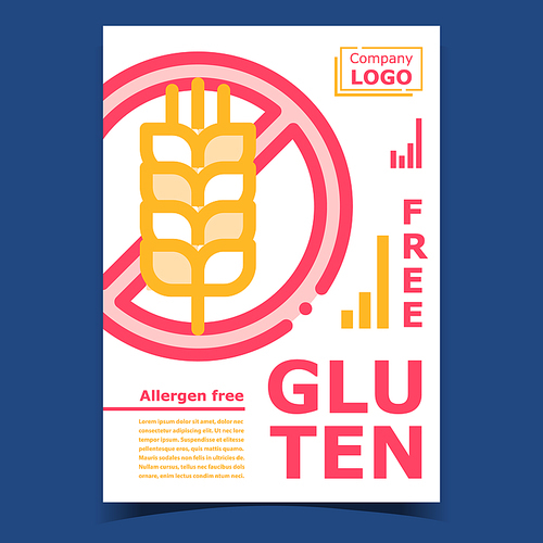 gluten free product advertising banner vector. allergen gluten spike of wheat crossed out mark. weight lossetic product nutrition concept template color illustration