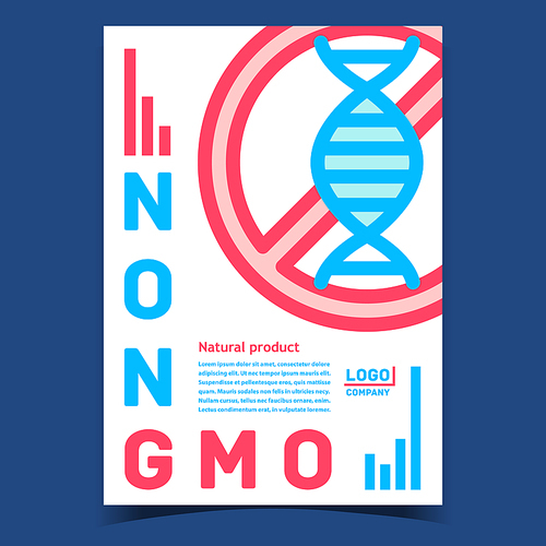 Non Gmo Product Creative Advertising Poster Vector. Gmo Molecule Crossed Out Circle Mark. Pure Natural Bio Food Nutrition Concept Colored Illustration