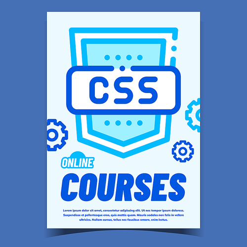 Css Online Courses Bright Advertise Banner Vector. Programming Internet Education Courses For Style Web Site Creative Promotional Poster. Concept  Stylish Colored Illustration