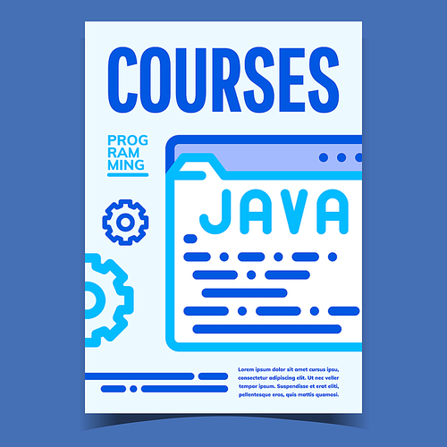 Java Courses Creative Advertising Poster Vector. Java Programming Language Internet Online Education Bright Promotional Banner. Code Script Concept Layout Stylish Color Illustration