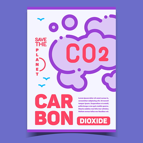 Co2 Carbone Dioxide Smoke Creative Poster Vector. Co2 Smog And Birds, Save Planet Advertising Banner. Toxical Cloud Environmental Pollution Concept Template Stylish Colorful Illustration