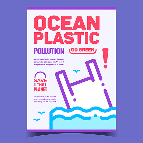 Ocean Plastic Pollution Creative Banner Vector. Discarded Carrier Bag Sea Water Pollution, Save Planet Advertising Poster. Go Green Earth Concept Template Stylish Color Illustration