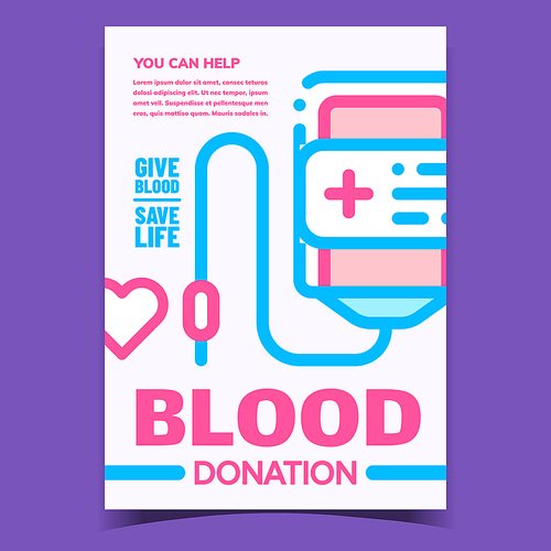 Blood Donation Creative Advertising Poster Vector. Blood Donation Drop Counter, Dropper Equipment For Save Life And Heart On Bright Banner. Concept Template Stylish Colorful Illustration