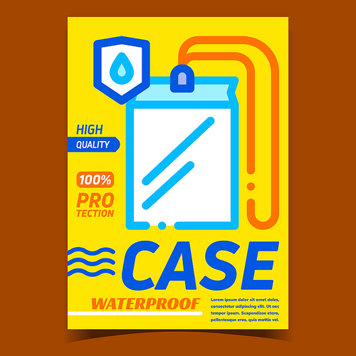 Waterproof Case Creative Advertising Banner Vector. Waterproof Case For Protection Document And Device, Pouch For Mobile Phone. Accessory Concept Template Stylish Color Illustration