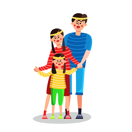 Happy Family Father, Mother And Little Girl Vector. Heredity. Characters Young Laughing Happy Family, Man Daddy, Woman Mom Parents And Small Child Daughter Standing Together. Flat Cartoon Illustration