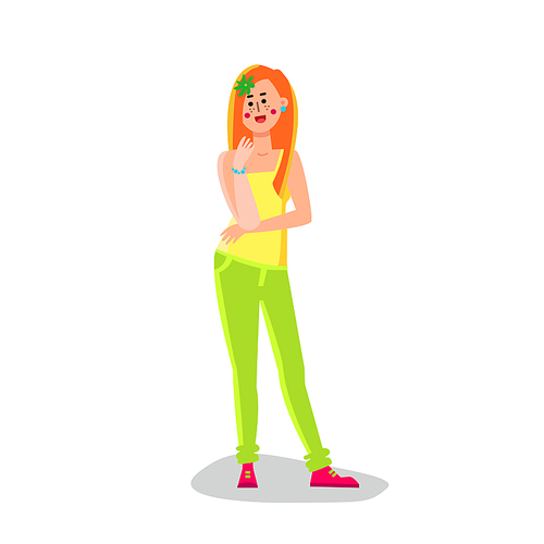Young Woman With Freckle On Face Vector. Attractive Smiling Happy Girl With Facial Freckle And Flower In Red Hair. Redhead Beautiful Pretty Lady Flat Cartoon Illustration