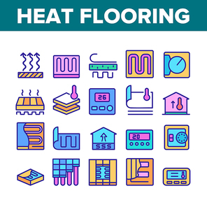Heat Flooring Device Collection Icons Set Vector. Flooring Temperature Control Regulator And Equipment For Heating Room And House Color Illustrations