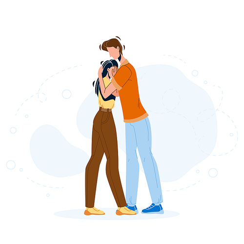 Man Forgive And Hugging Woman Relationship Vector. Young Boy Forgive And Embracing Depression Sadness Girl. Characters Family Couple Compassion And Forgiveness Flat Cartoon Illustration