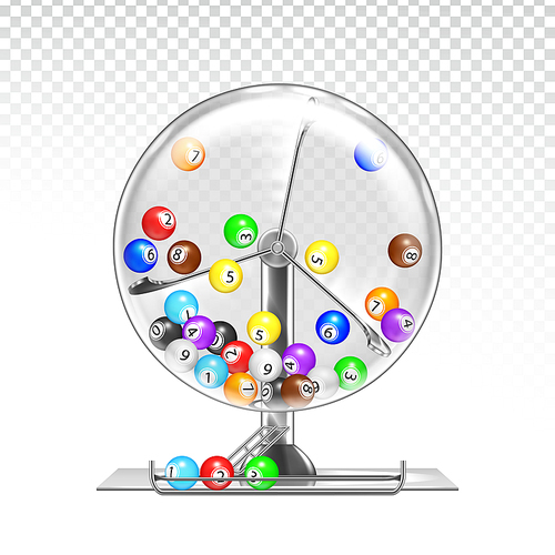 Lottery Machine With Lotto Balls Inside Vector. Lottery Wheel Drum Leisure Game Equipment. Gambling Money Device. Bingo Luck, Fortune And Chance Excitement Lifestyle Template Realistic 3d Illustration