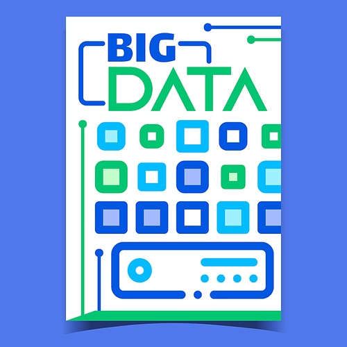 Big Data Center Server Advertising Banner Vector. Big Data Computer Internet Network Electronic Technology Promo Poster. Digital Database Concept Template Stylish Colorful Illustration