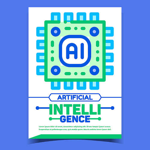 Ai Artificial Intelligence Advertise Banner Vector. Computer Robot Ai Microchip Promo Poster. Conceptual Electronic Digital Processor Concept Template Stylish Colorful Illustration