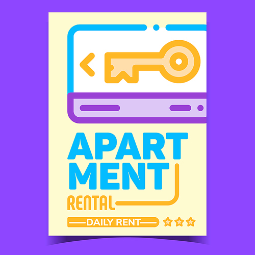 Rental Apartment Creative Promo Banner Vector. Apartment Electronic Key Card For Open Door, Hotel Or Motel Room Daily Rent Advertising Poster. Concept Template Stylish Color Illustration