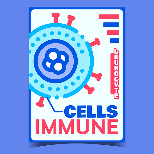 Immune Cells Creative Advertising Banner Vector. Leukocyte Immune Cells On Promotional Poster. Human Health Care Protective Microorganism Concept Template Stylish Colorful Illustration