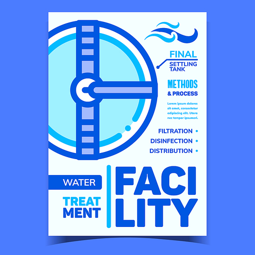 Water Treatment Facility Creative Banner Vector. Final Settling Tank Facility For Filtration, Disinfection And Distribution Advertising Poster. Concept Template Stylish Colorful Illustration